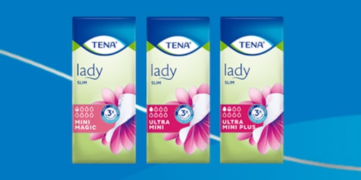 Zdjęcie opakowań trzech produktów TENA Lady Slim