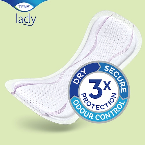 TENA Lady Mini Plus bietet Dreifachschutz vor Auslaufen, Feuchtigkeit und Gerüchen.