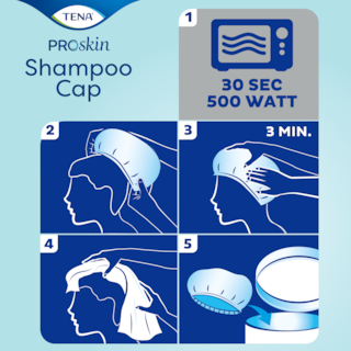 Usage instructions for TENA Proskin Shampoo Cap