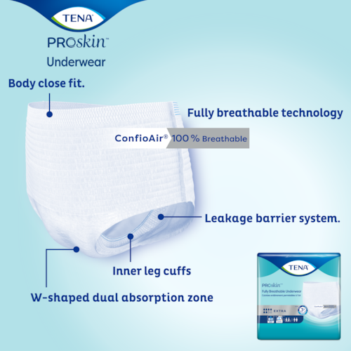 TENA ProSkin Underwear Extra has a body close fit for leakage security