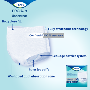 TENA ProSkin Underwear Extra has a body close fit for leakage security