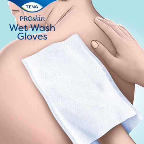Imagen de TENA ProSKin Wet Wash Gloves sobre una espalda