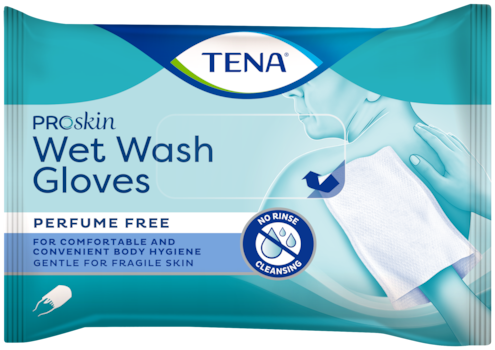 „TENA Wet Wash Gloves“ drėgnosios prausimo pirštinės  Prausimo pirštinė be kvapiųjų medžiagų