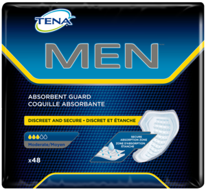 Emballage et produit Coquilles absorbantes TENA Men, niveau 2 Emballage et produit Coquilles absorbantes TENA Men, niveau 2