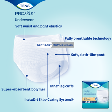 Les culottes d’incontinence TENA Plus sont absorbantes et composées à partir d’une matière douce semblable à du tissu