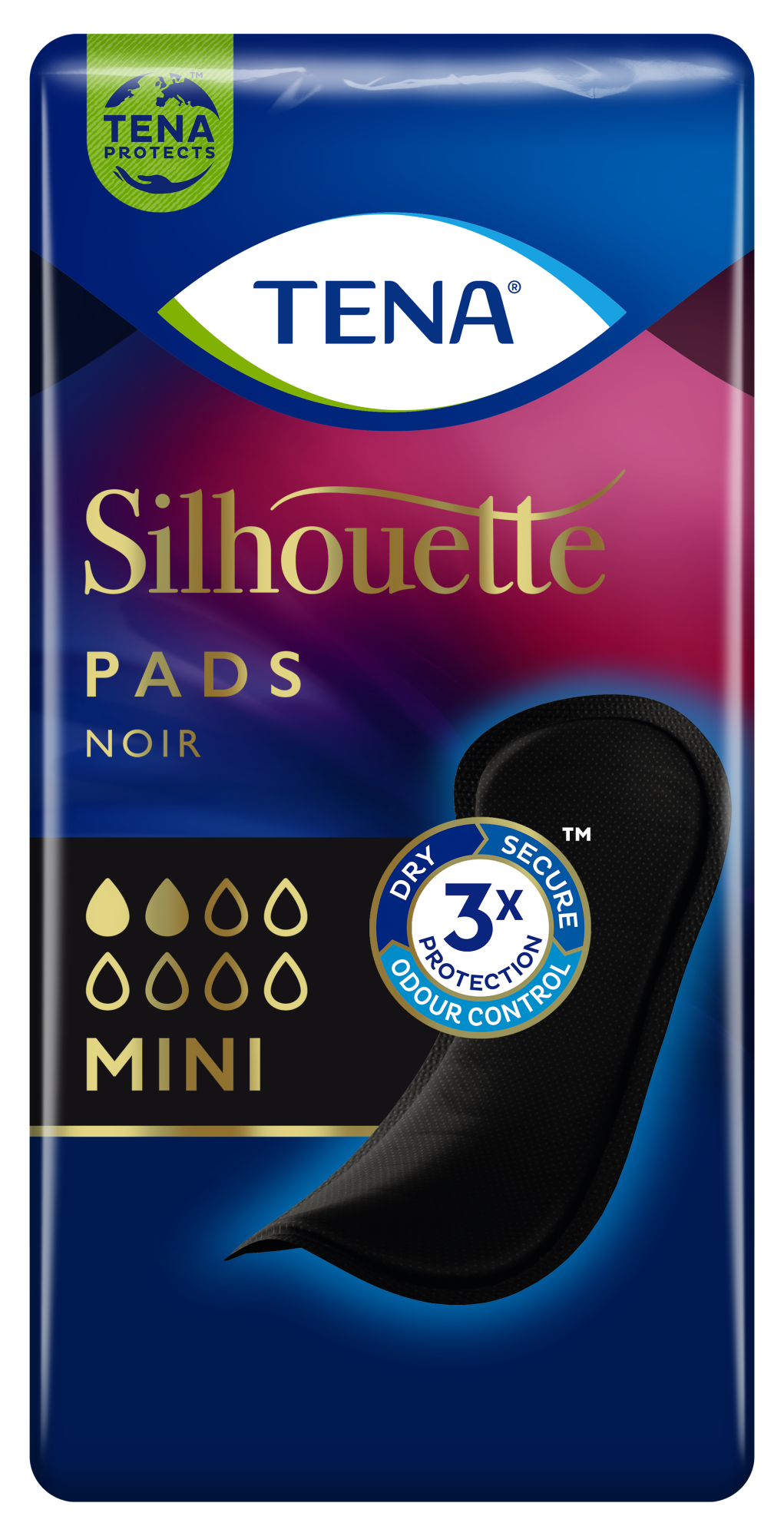 TENA Silhouette Noir Mini Pads | Svart binda för inkontinens 
