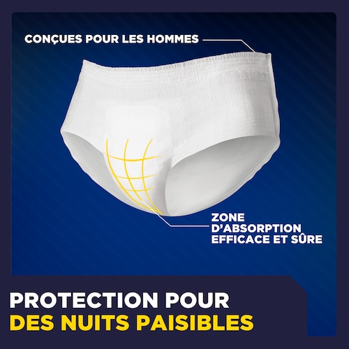 La culotte de nuit TENA Men Overnight Extra Coverage<sup>MC</sup> offre une protection pour des nuits paisibles.