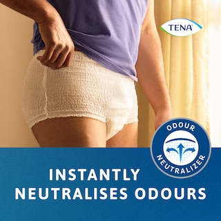 TENA ProSkin Pants Inkohousut neutraloivat hajut välittömästi ja ovat erityisen huomaamattomat.