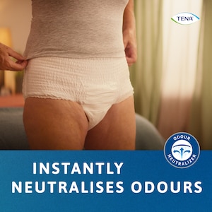 TENA ProSkin Pants instantly neutralises odours for maximum discretion.