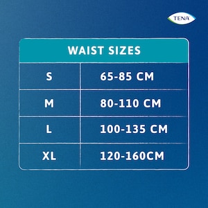 Size guide for TENA ProSkin Pants