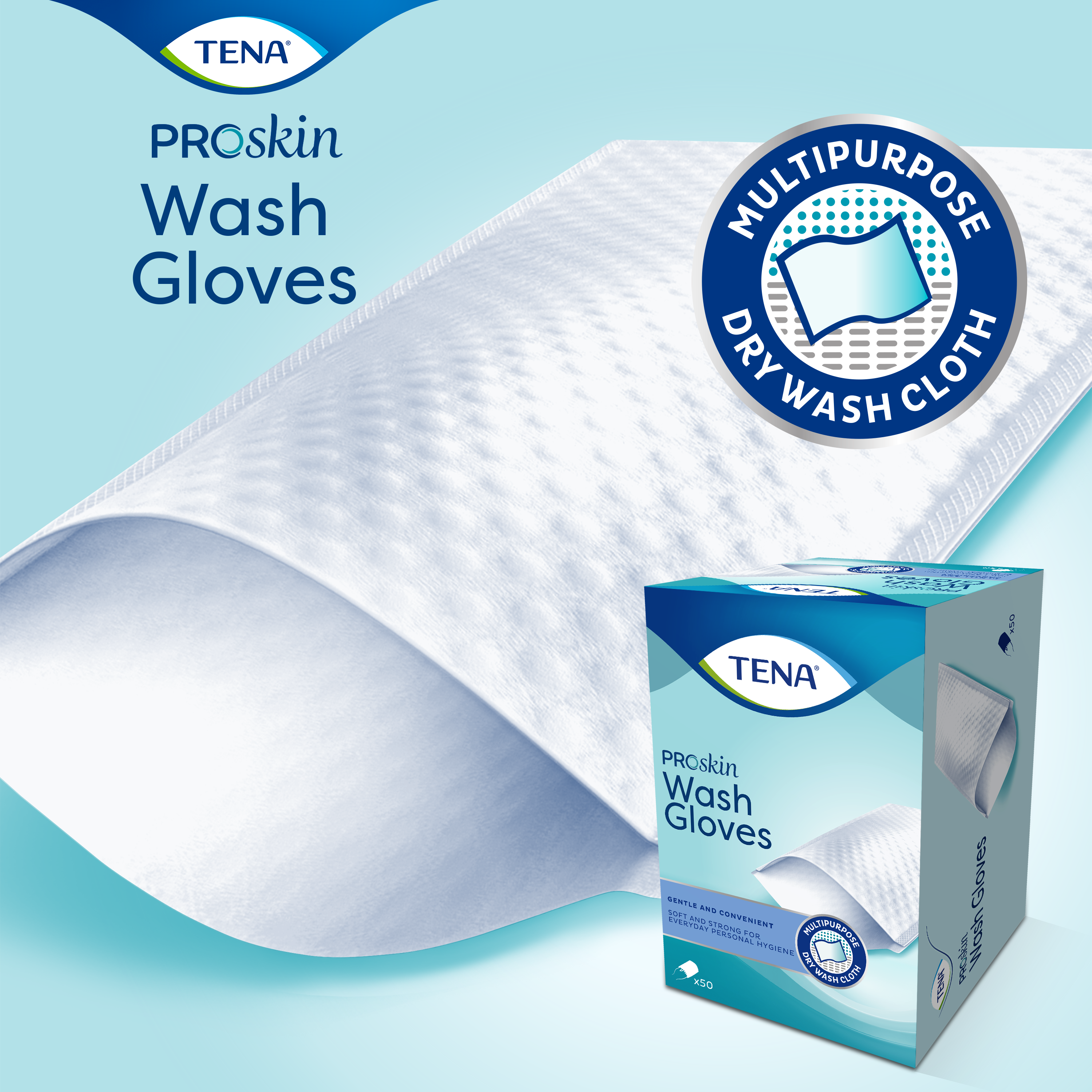 TENA ProSkin Wash Gloves bedekken de hele hand voor een hygiënische reiniging – ideaal voor incontinentiezorg