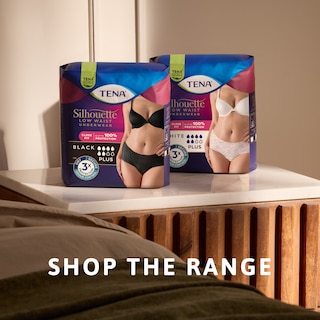 TENA Silhouette products on bedside table