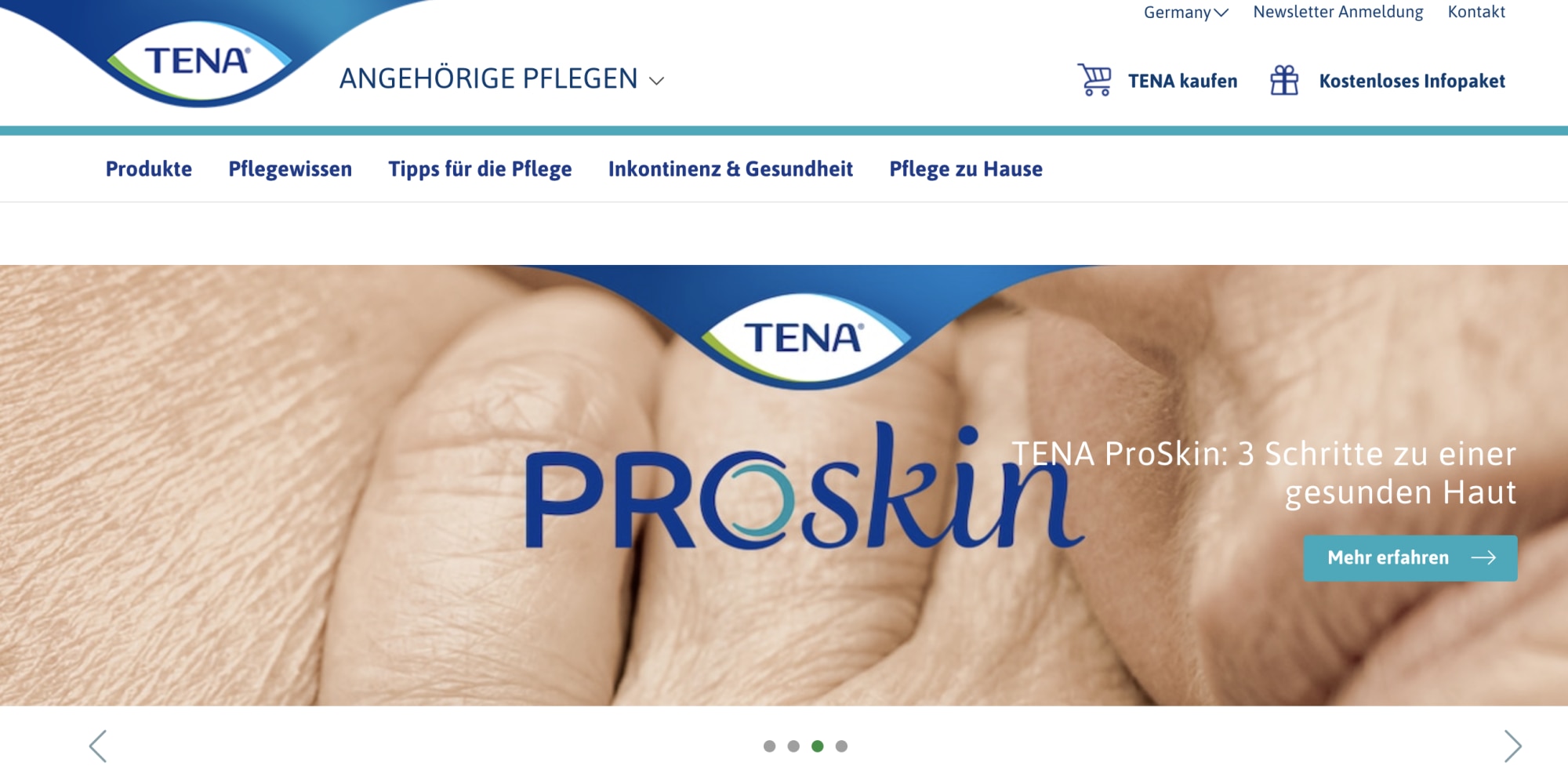 TENA Webseite für pflegende Angehörige