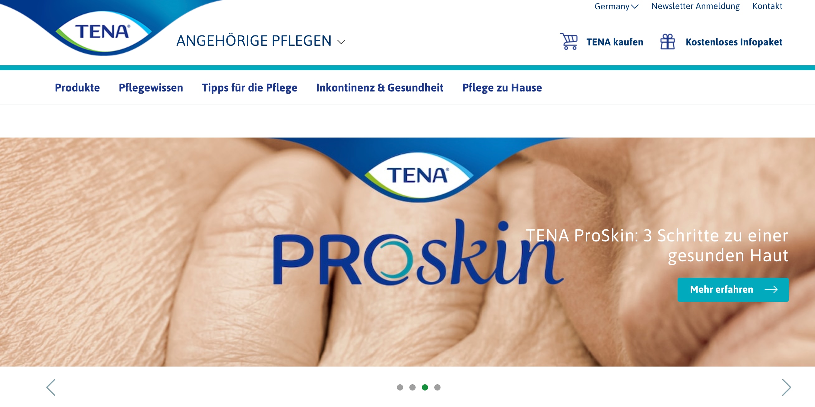 TENA Webseite für pflegende Angehörige