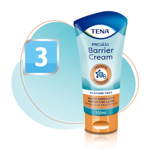 Het cijfer drie, afgebeeld op een tube TENA ProSkin Barrièrecrème