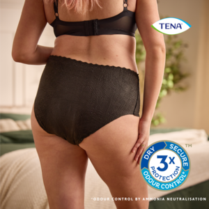 Woman wearing TENA Silhouette triple protection underwear