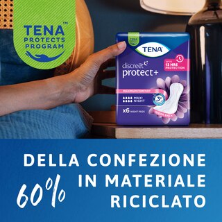 TENA Discreet Protect+ Maxi Night con imballaggi riciclati al 60%