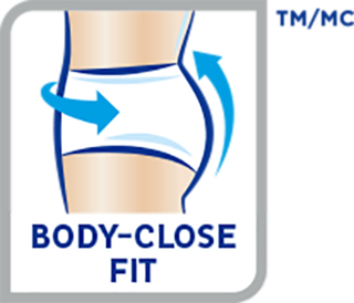 Illustration image of a person wearing the product and a text that says "body-close fit"