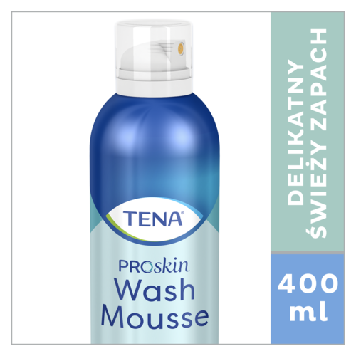 Pianka do mycia TENA 400 ml, delikatny świeży zapach, niebiesko-białe opakowanie.