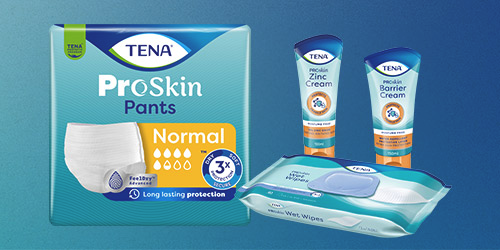 Zdjęcie opakowań produktów z gamy TENA ProSkin