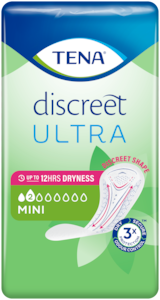 Pack shot of TENA Discreet Ultra Mini pad