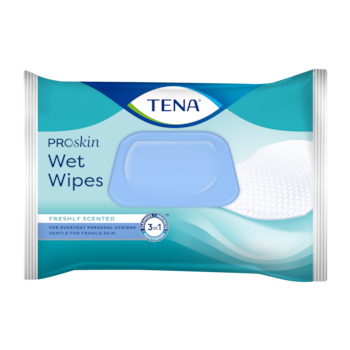 Vlažna krpica TENA ProSkin Wet Wipe s plastičnim pokrovčkom – vlažne krpice v velikosti za odrasle