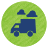 Icons of a truck and two clouds above, on a green background