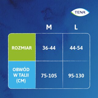 Informacje o rozmiarach bielizny TENA Lady Pants