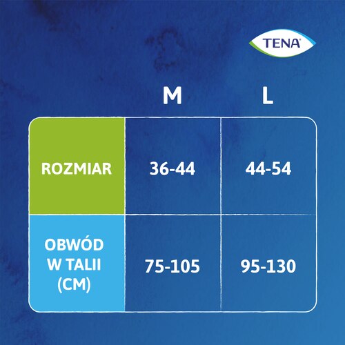 Informacje o rozmiarach bielizny TENA Lady Pants