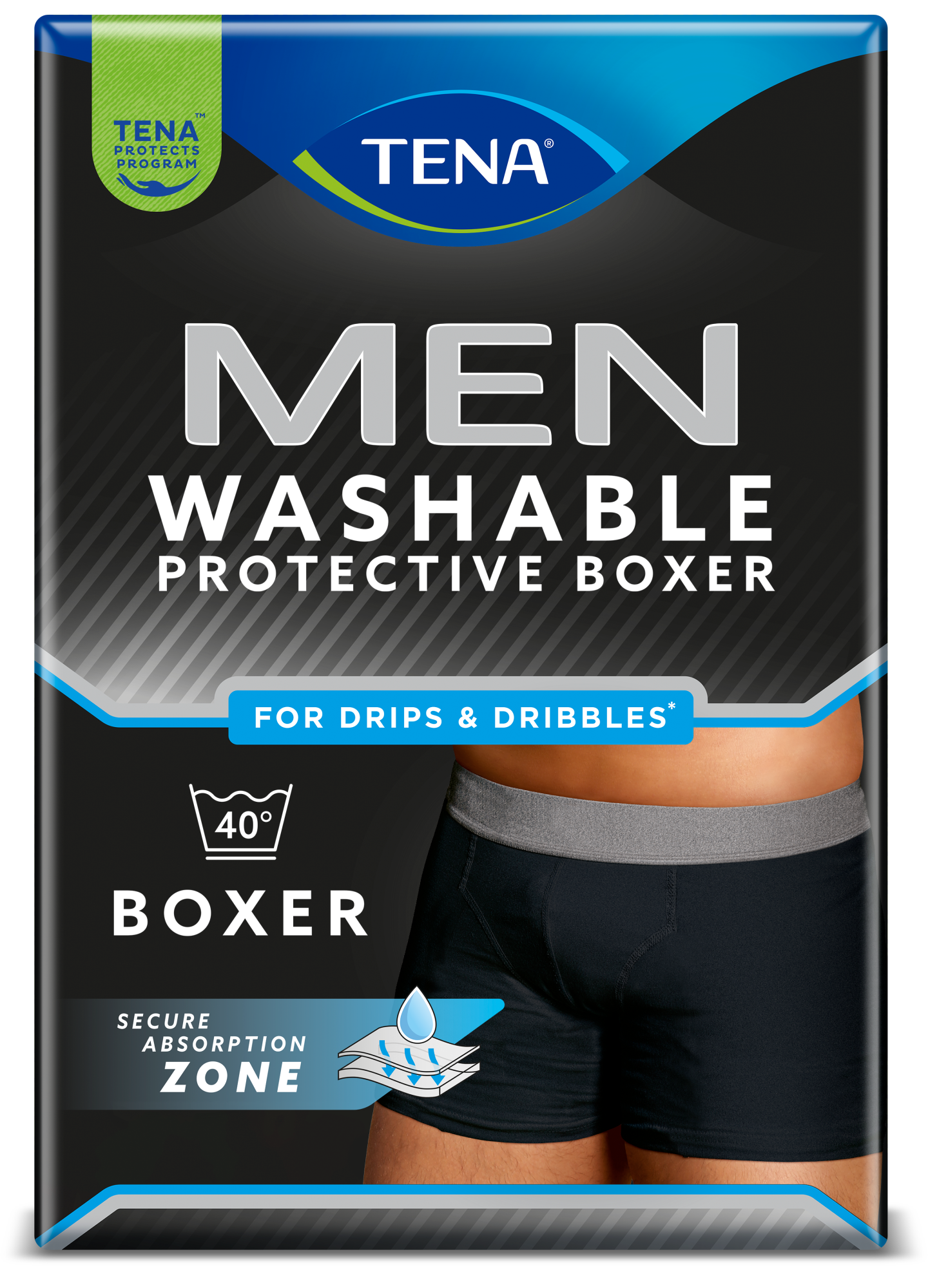 TENA Men Washable Protective Boxers | Washable incontinence boxers | Black