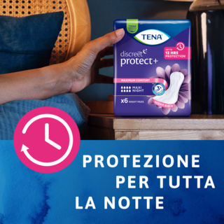 Fino a 12 ore di protezione con TENA Discreet Protect+ Maxi Night