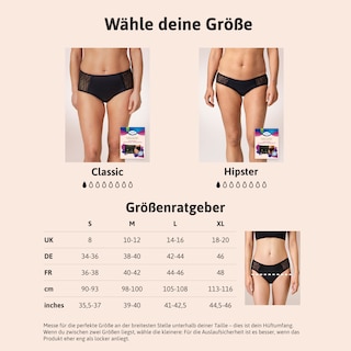 Größentabelle TENA Silhouette waschbare Inkontinenzunterwäsche