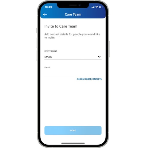 Smartphone showing TENA SmartCare app screen 3 Smartphone showing TENA SmartCare app screen 3