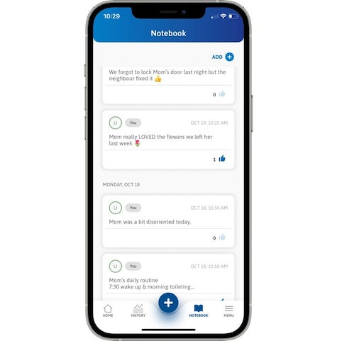Smartphone showing TENA SmartCare app screen 4 Smartphone showing TENA SmartCare app screen 4