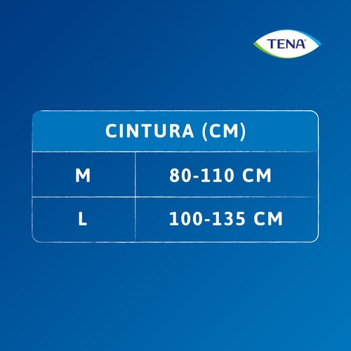 Tabela de tamanhos de cintura das TENA Pants protect+