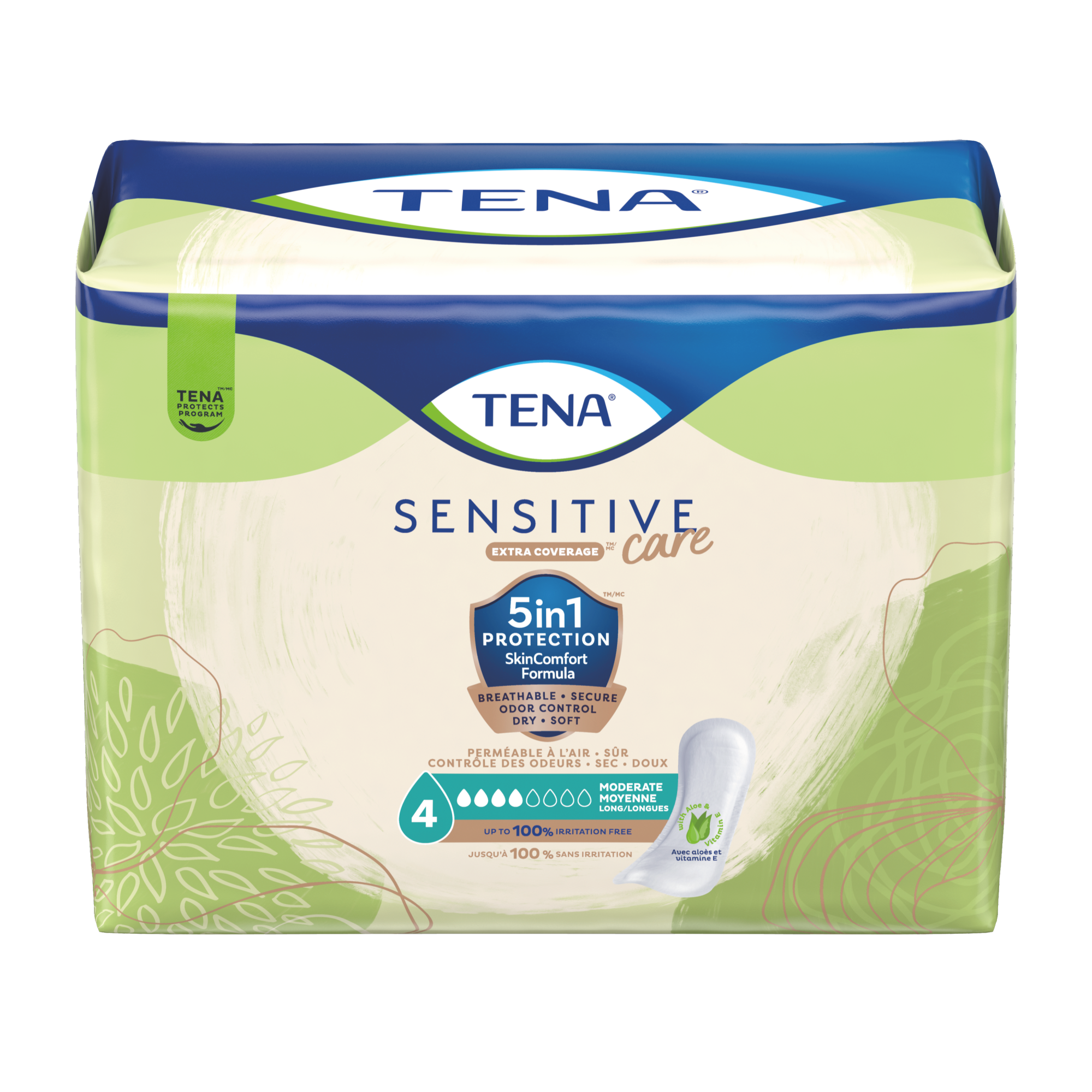 Pack shot of TENA Sensitive Care Extra Coverage Moderate pad