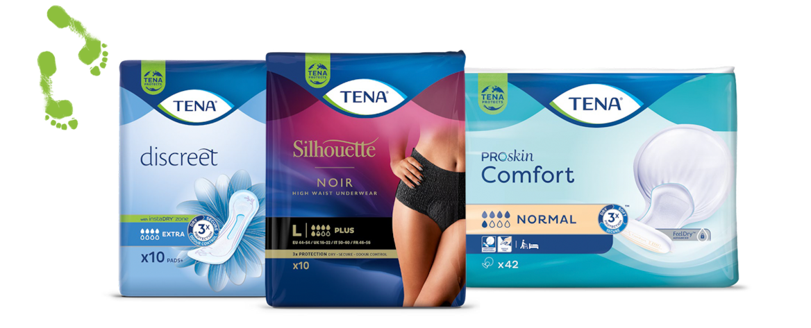Упаковки TENA Discreet, TENA Silhouette Noir и TENA Proskin Comfort
