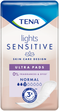Pack shot of TENA Lights Sensitive Ultra Pads Normal