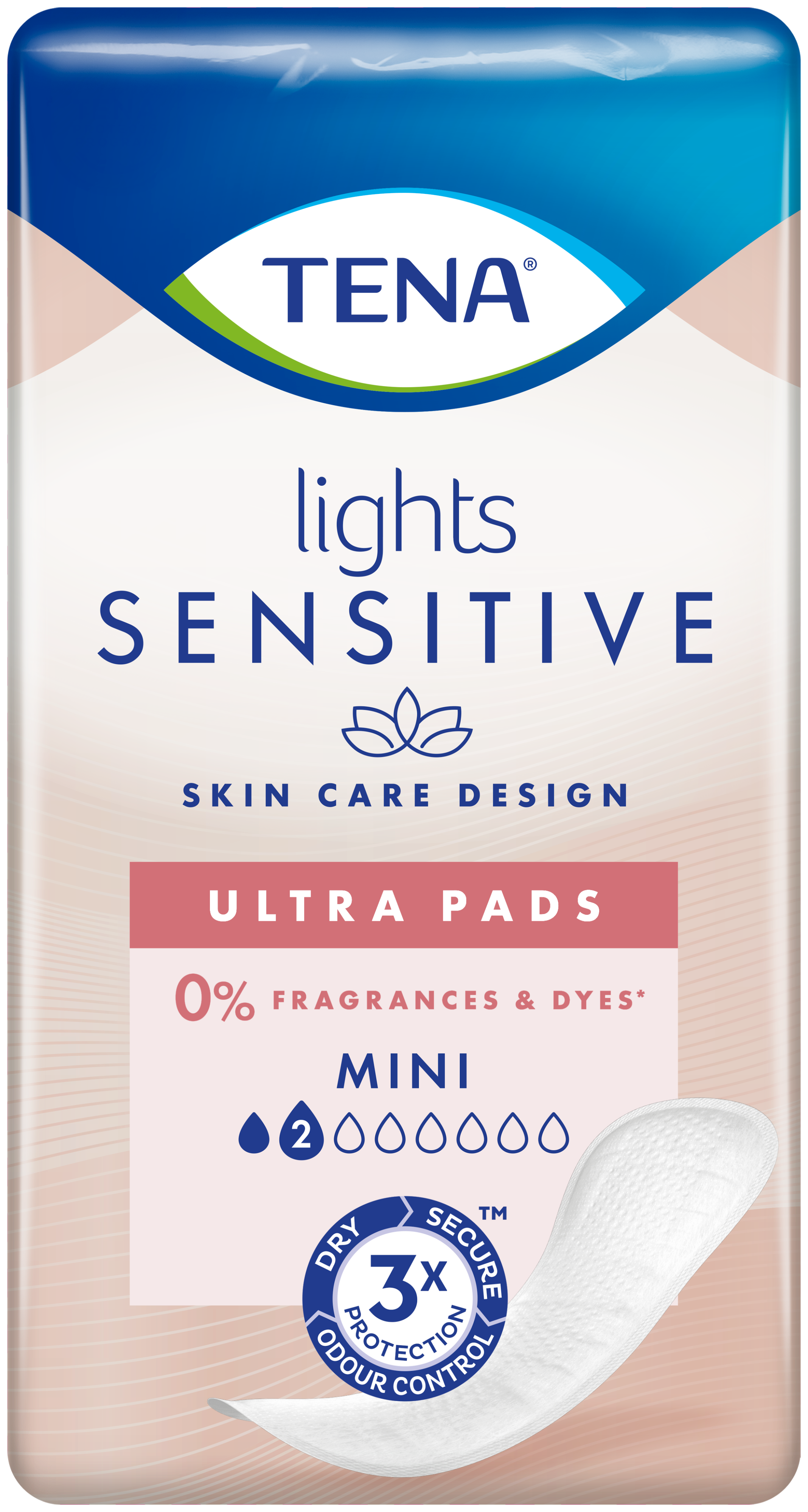 Pack shot of TENA Lights Sensitive Ultra Pads Mini 