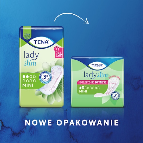Wizualizacja zmiany opakowania podpasek TENA Lady Slim Mini 