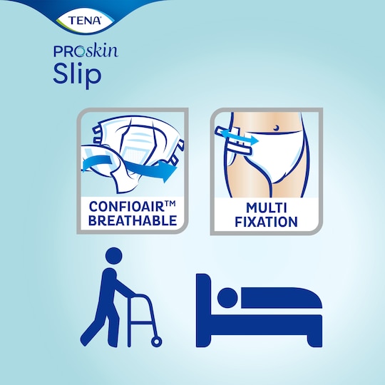 TENA ProSkin Slip – Respirant grâce à ConfioAir et facile à mettre en place grâce aux attaches repositionnables
