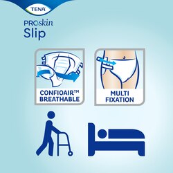 TENA ProSkin Slip – A légáteresztő ConfioAir nadrágpelenka könnyen felhelyezhető a többszörösen visszazárható tépőzárak segítségével