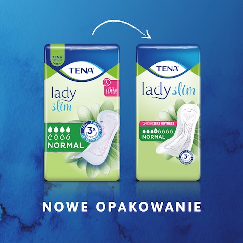 Porównanie nowego i starego opakowania TENA Lady Slim Normal 