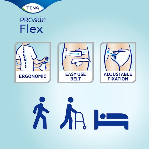 TENA Flex – inkontinenční kalhotky s pásem s nastavitelnou fixací navržené pro snadné použití