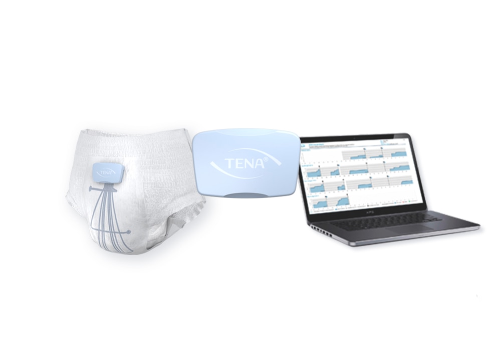 An image of a professional caregiver talking with three contented nursing home residents in a garden 