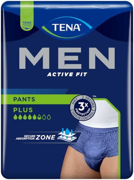 TENA Men Active Fit Hosen Plus | Blaue Inkontinenzunterwäsche