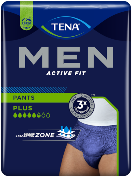 TENA Men Active Fit Plus moške hlačke | Hlačke za inkontinenco modre barve
