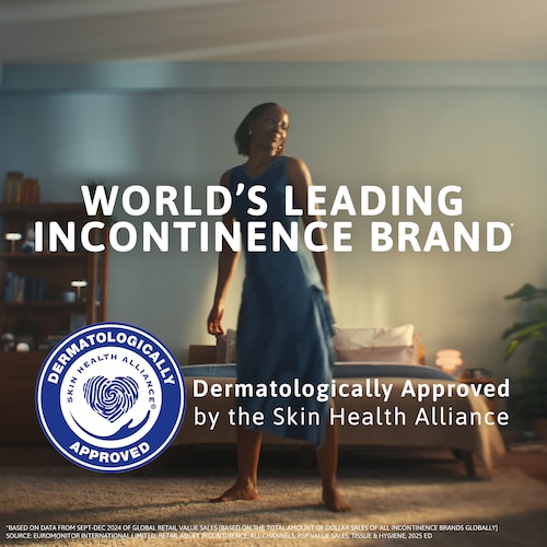 TENA Sensitive Care Pads are dermatologically approved by the Skin Health Alliance