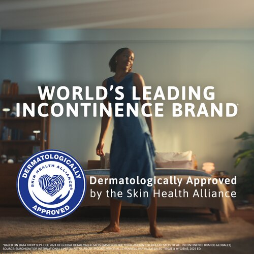 TENA Sensitive Care Pads are dermatologically approved by the Skin Health Alliance