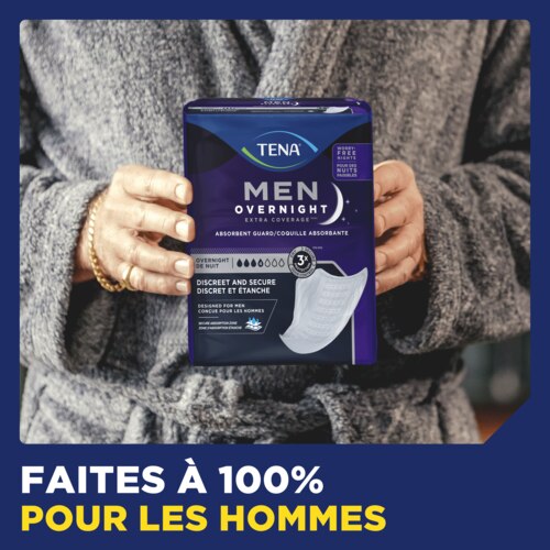 TENA Men Overnight Extra Coverage Guards are designed for men.